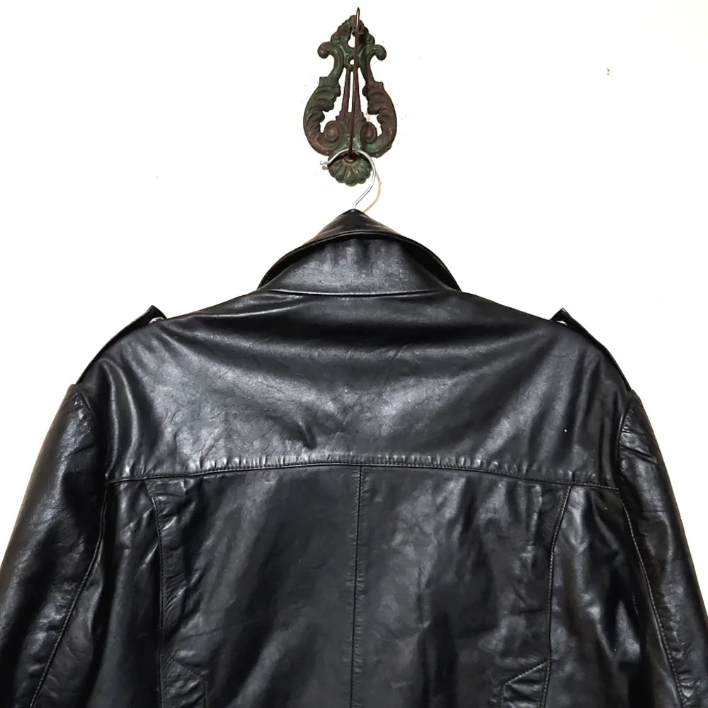 Vintage 80's Baja California Leather Biker Jacket Black Size 40 - Picture 6 of 14